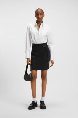 High-waisted mini skirt in stretch fabric, Black