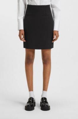 Jupe courte en tissu stretch &agrave; taille haute, Noir