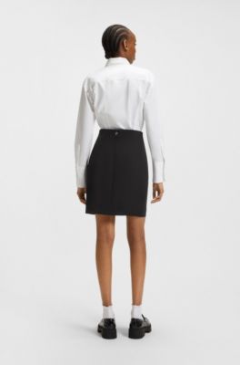 Jupe courte en tissu stretch &agrave; taille haute, Noir