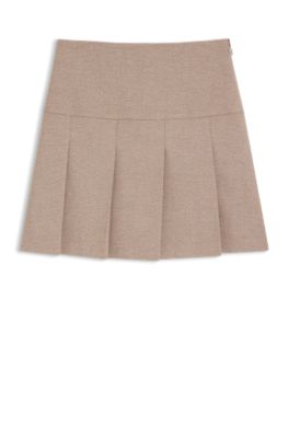 Pleated mini skirt in moulin&eacute; stretch fabric, Light Brown