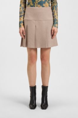 Pleated mini skirt in moulin&eacute; stretch fabric, Light Brown