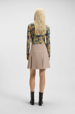 Pleated mini skirt in moulin&eacute; stretch fabric, Light Brown