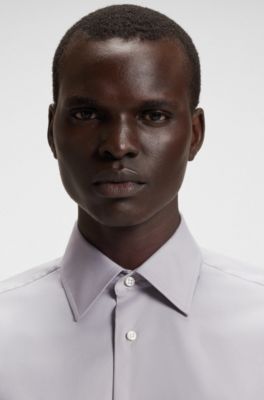 Slim-fit shirt in an Italian cotton blend, Beige