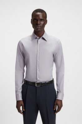 Slim-fit shirt in an Italian cotton blend, Beige
