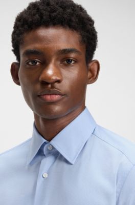 Regular-fit shirt in an Italian-made cotton blend, Blue