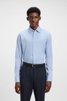 Regular-fit shirt in an Italian-made cotton blend, Blue