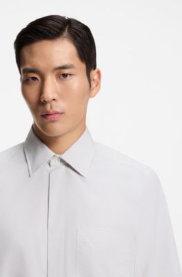 Regular-fit shirt in Italian-made checked cotton, Beige