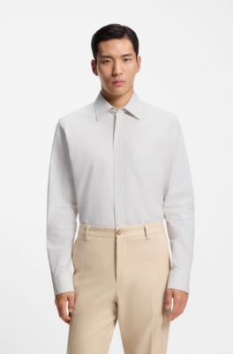 Camicia regular fit in cotone italiano a quadri, Beige