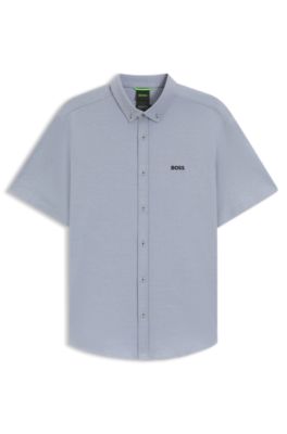 Regular-fit shirt in dynamic cotton jersey, Dark Grey