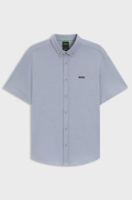 Regular-fit shirt in dynamic cotton jersey, Dark Grey