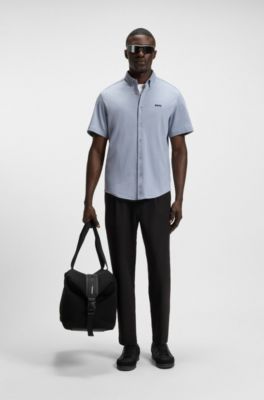 Regular-fit shirt in dynamic cotton jersey, Dark Grey