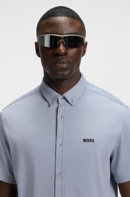 Regular-fit shirt in dynamic cotton jersey, Dark Grey