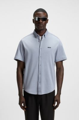 Regular-fit shirt in dynamic cotton jersey, Dark Grey
