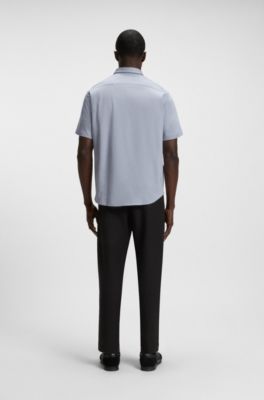 Regular-fit shirt in dynamic cotton jersey, Dark Grey