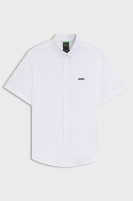Regular-fit shirt in dynamic cotton jersey, White