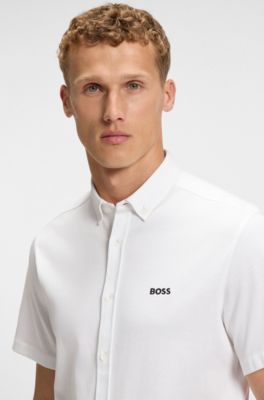 Regular-fit shirt in dynamic cotton jersey, White
