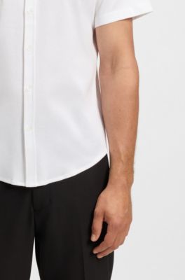 Regular-fit shirt in dynamic cotton jersey, White