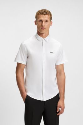 Regular-fit shirt in dynamic cotton jersey, White
