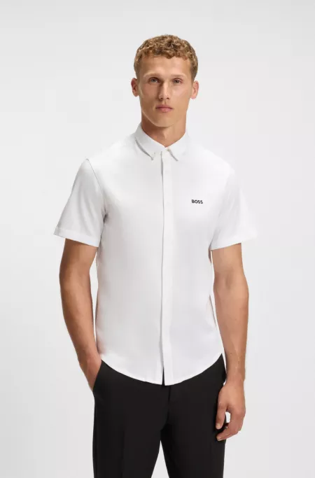 Regular-fit shirt in dynamic cotton jersey