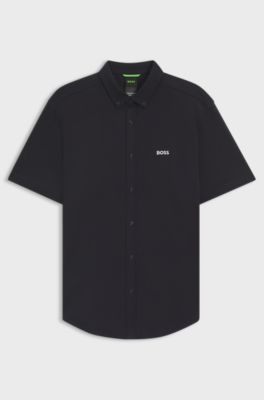 Regular-fit shirt in dynamic cotton jersey, Dark Blue