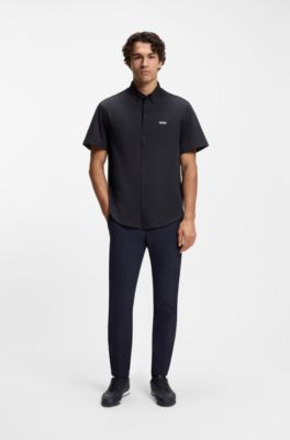Kurz&auml;rmeliges Regular-Fit Hemd aus dynamischem Baumwoll-Jersey, Dunkelblau