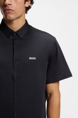 Regular-fit shirt in dynamic cotton jersey, Dark Blue
