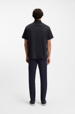 Regular-fit shirt in dynamic cotton jersey, Dark Blue