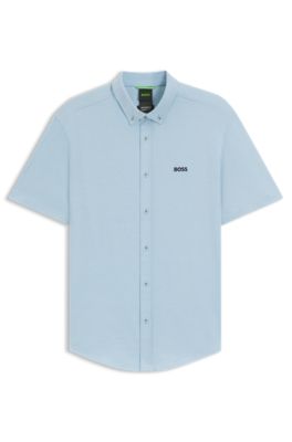 Regular-fit overhemd van dynamische katoenen jersey, Lichtblauw