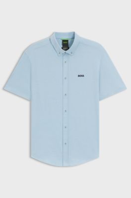 Regular-fit shirt in dynamic cotton jersey, Light Blue