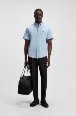 Regular-fit shirt in dynamic cotton jersey, Light Blue