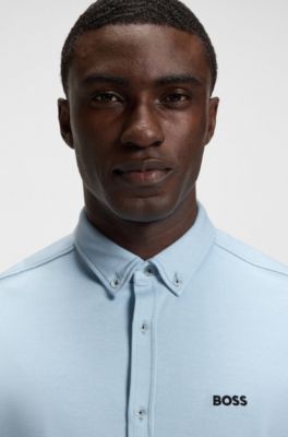 Regular-fit overhemd van dynamische katoenen jersey, Lichtblauw