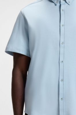 Regular-fit overhemd van dynamische katoenen jersey, Lichtblauw