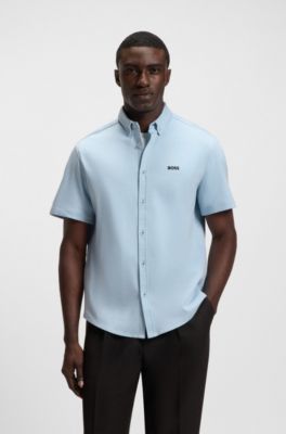 Regular-fit overhemd van dynamische katoenen jersey, Lichtblauw