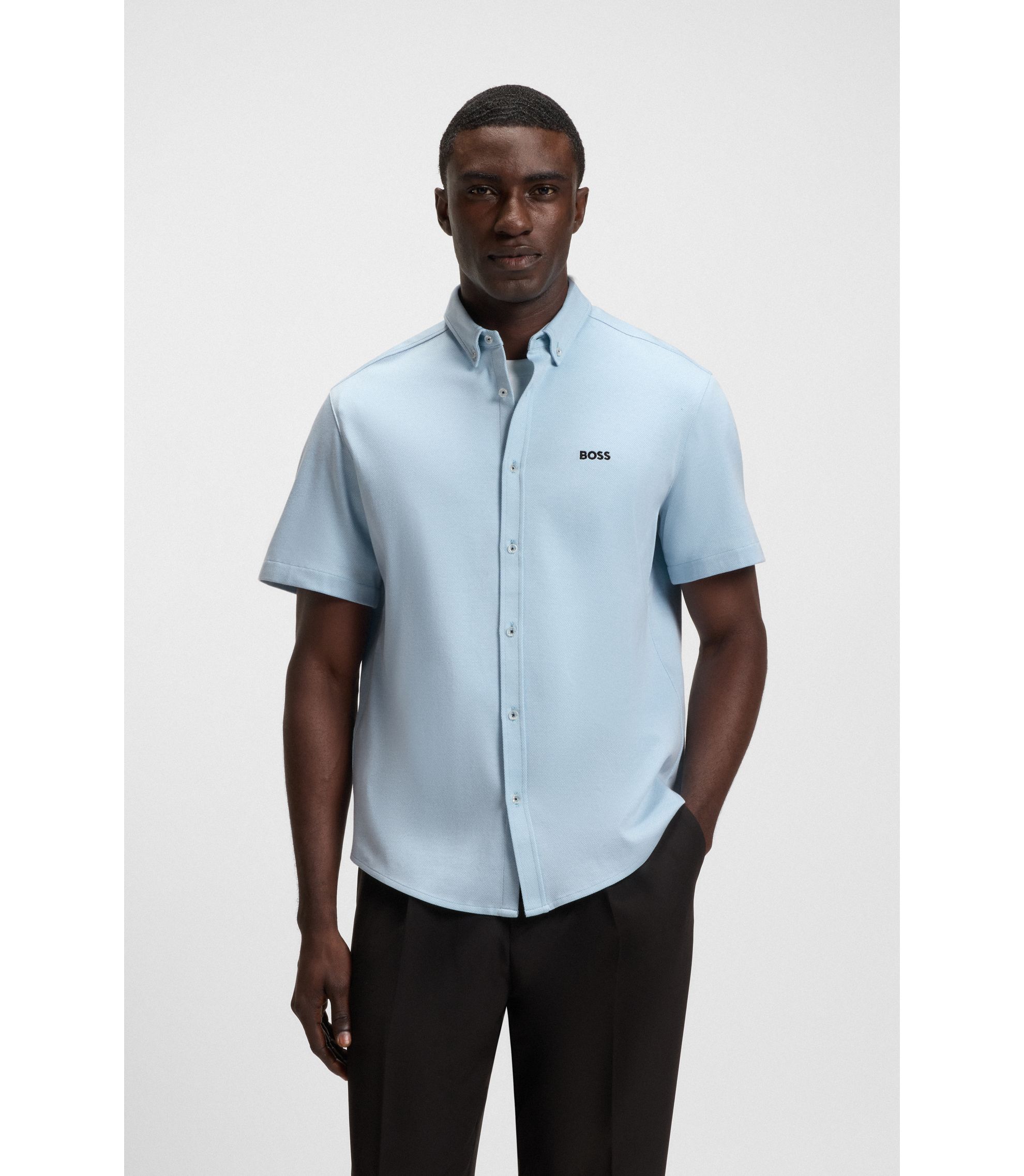 Homme Chemise homme à manches courtes en Micro-Twill Rose clair