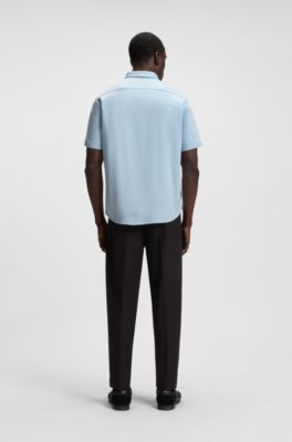 Regular-fit shirt in dynamic cotton jersey, Light Blue