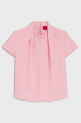 Crepe top with draped mock neckline, light pink