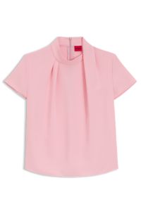 Crepe top with draped mock neckline, light pink