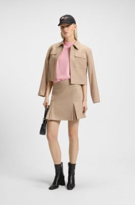 Crepe top with draped mock neckline, light pink