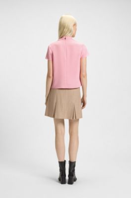 Crepe top with draped mock neckline, light pink