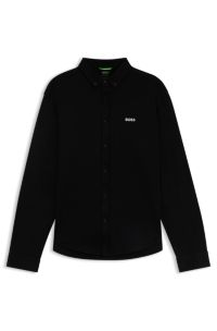 Regular-fit shirt in dynamic cotton jersey, Black