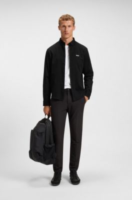 Regular-fit overhemd van dynamische katoenen jersey, Zwart