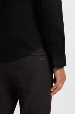 Regular-fit overhemd van dynamische katoenen jersey, Zwart