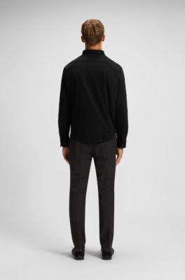 Regular-fit shirt in dynamic cotton jersey, Black
