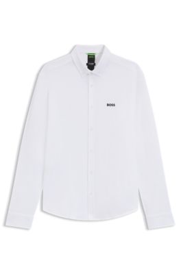 Regular-fit shirt in dynamic cotton jersey, White