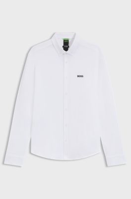 Regular-fit shirt in dynamic cotton jersey, White