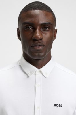 Regular-fit shirt in dynamic cotton jersey, White