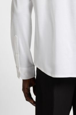 Regular-fit shirt in dynamic cotton jersey, White