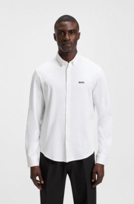 Regular-fit shirt in dynamic cotton jersey, White