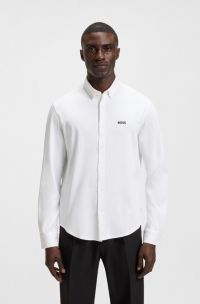 Camisa regular fit en punto dinámico de algodón, Blanco