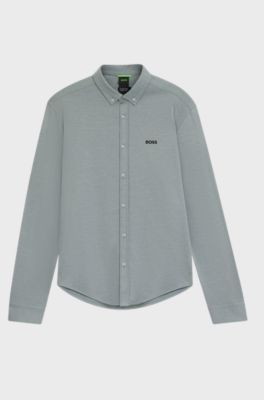 Regular-fit shirt in dynamic cotton jersey, Grey